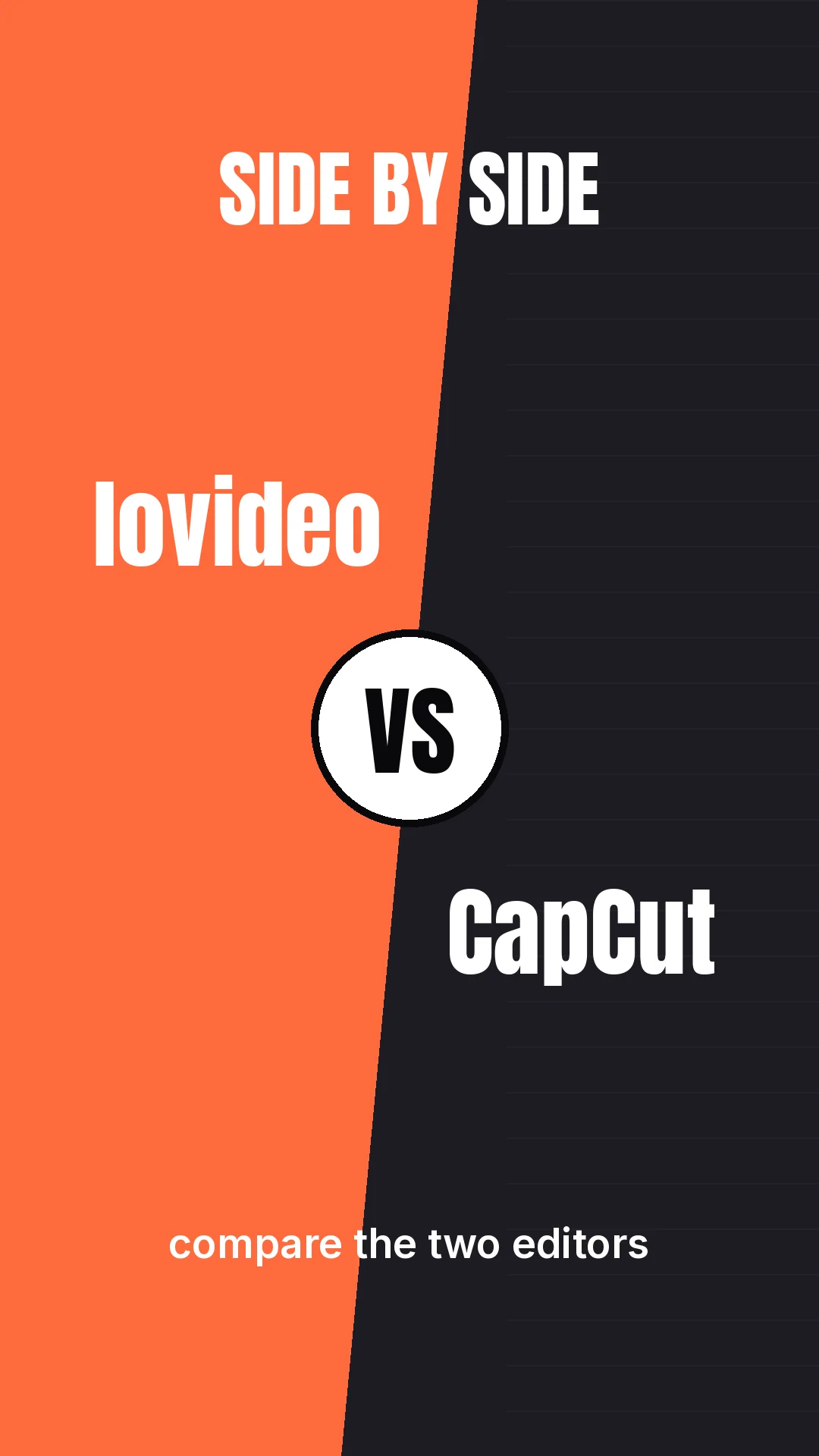 lovideo vs CapCut cover: a split dark frame comparing lovideo and CapCut in bold type